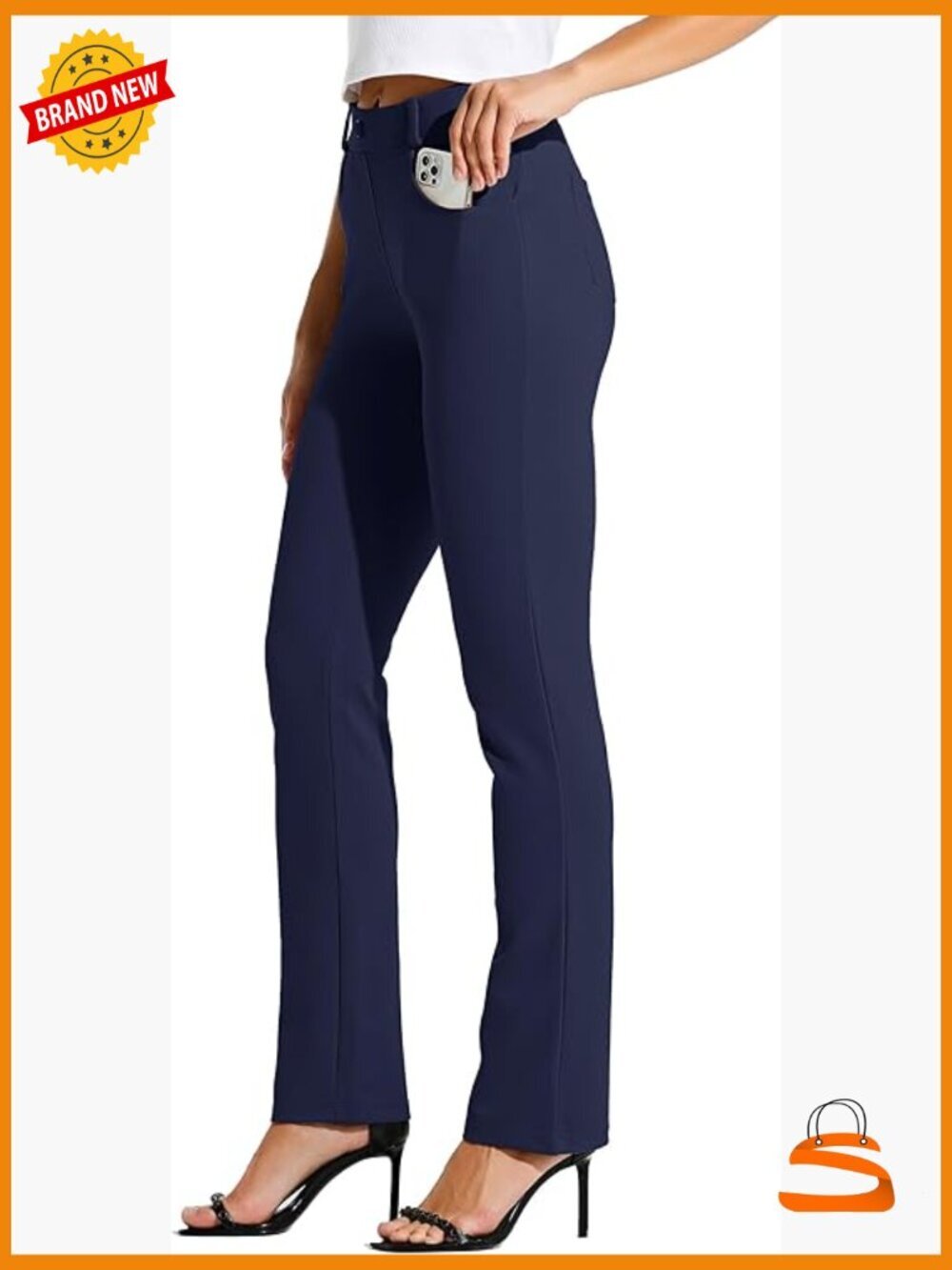 Straight Leg Yoga Dress Pants Stretchy Office Slacks 4 Pockets